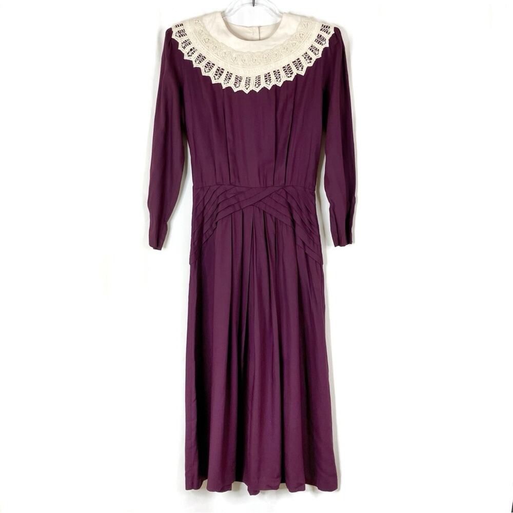 Kathie Lee Vintage Plum Samantha Lace Button Rayon Dress Womens 6
